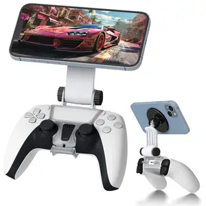 Orzero Magnetic Controller Phone Mount Clip Compatible for PS5 Dualsense Controller, Adjustable Mag-Safe Holder Accessories for iPhone and Android Phones Remote Stream Gaming - Black Console Metal