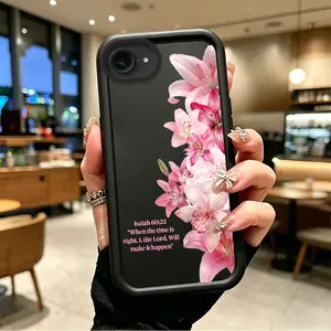 Soft Silicone Protective Case for iPhone 16E/17E - Shock-Resistant Smartphone Accessory, Button-Protective Handheld Cellphone Device Cover with Pink Lilies & Isaiah 60:22 Faith-Inspired Celestial Eye Layered Design (boboiptyjt88857)