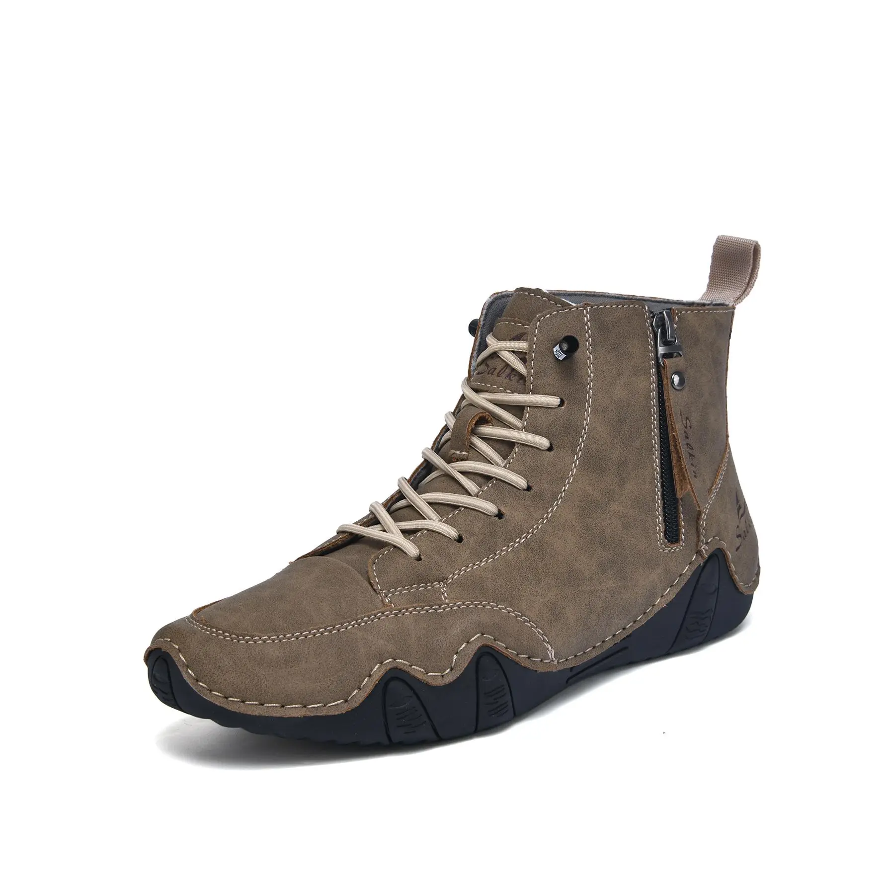 Men's Ankle Boots - Comfortable suede upper, side zip and lace-up closure, non-slip outsole, cushioned footbed, casual mid-calf boot for everyday wear