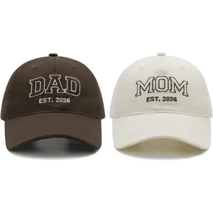 Unisex Cotton Baseball Caps, Waldeal Mom and Dad Est 2026 Embroidered Matching Adjustable Hats, New Parents Couple Gifts