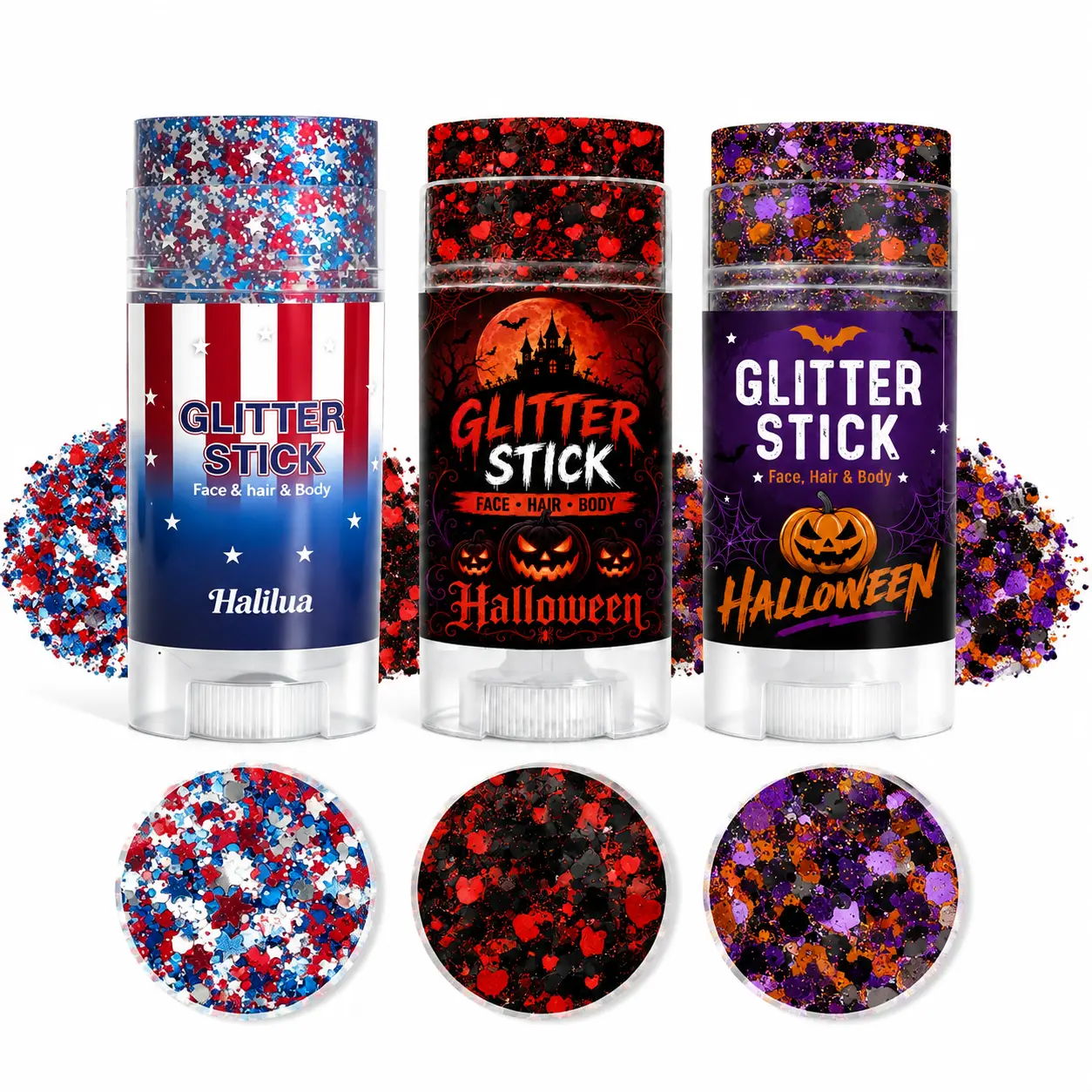 2-Pack Customizable Glitter Sticks - Glitter Makeup, Bold Sparkle Body Face Makeup Set for Parties, Game Day Look