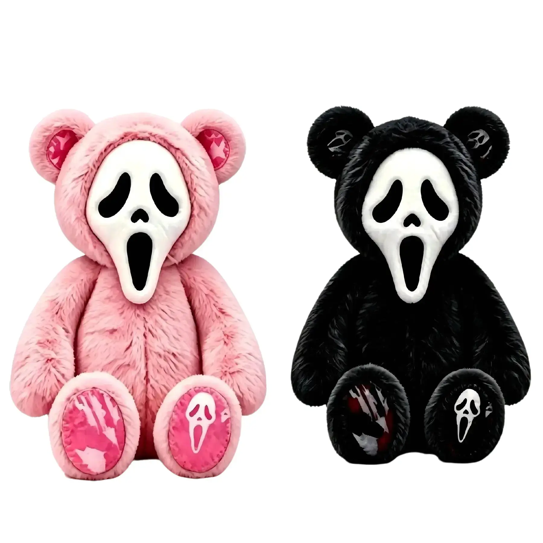 Halloween Ghostface Bear Plush, Classic Scream Horror Movie Character Stuffed Doll, Soft Fluffy Spooky Toy Home Ornament Gift