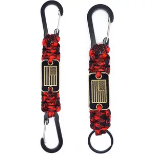 2 count Paracord  with  Flag, Paracord Carabiner  Clip, Braided Lanyard Utility Ring Hook Outdoor Camping Kit for Outdoor Activities, Camera, , Traveling