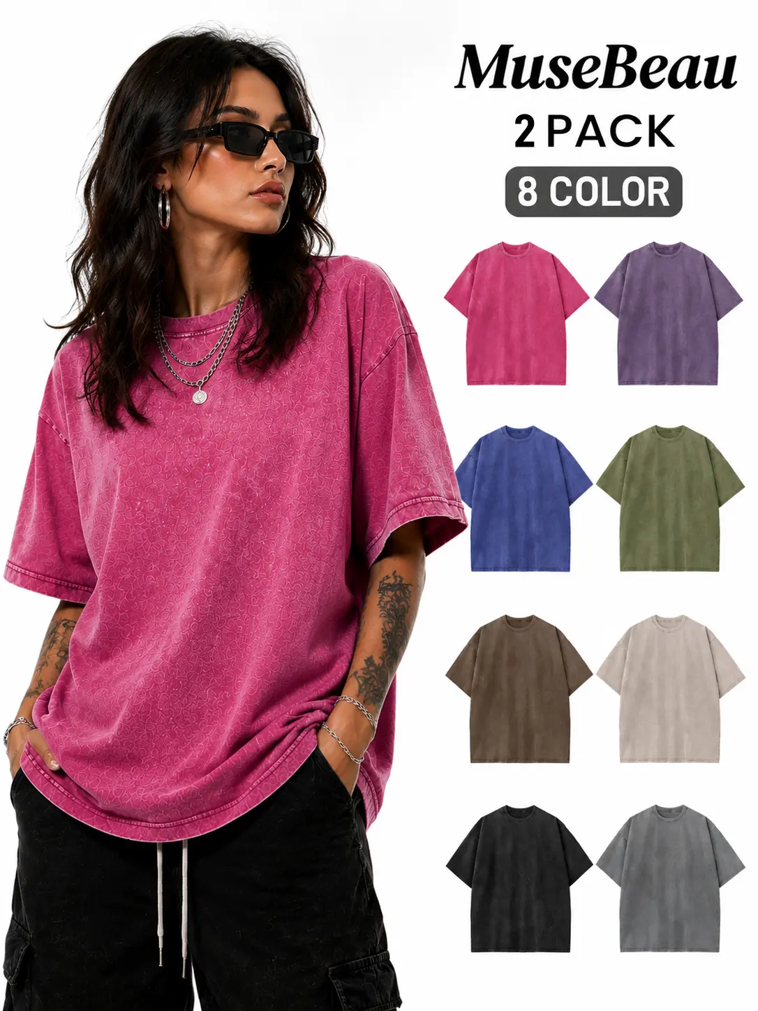 2 Pack 100% Cotton Vintage Acid Wash Oversized Tees |   240g Heavyweight Cotton Baggy Casual Gym Shirts for Men & Women Crew Neck Short Sleeve Oversized Tees Loose Fit Vintage Breathable Short Sleeve Unisex Tops,Summer Menswear Womenswear,summeroutfits