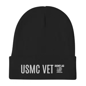USMC Vet Embroidered Beanie Iron Flag Threads Premium Warm Gift for Marines