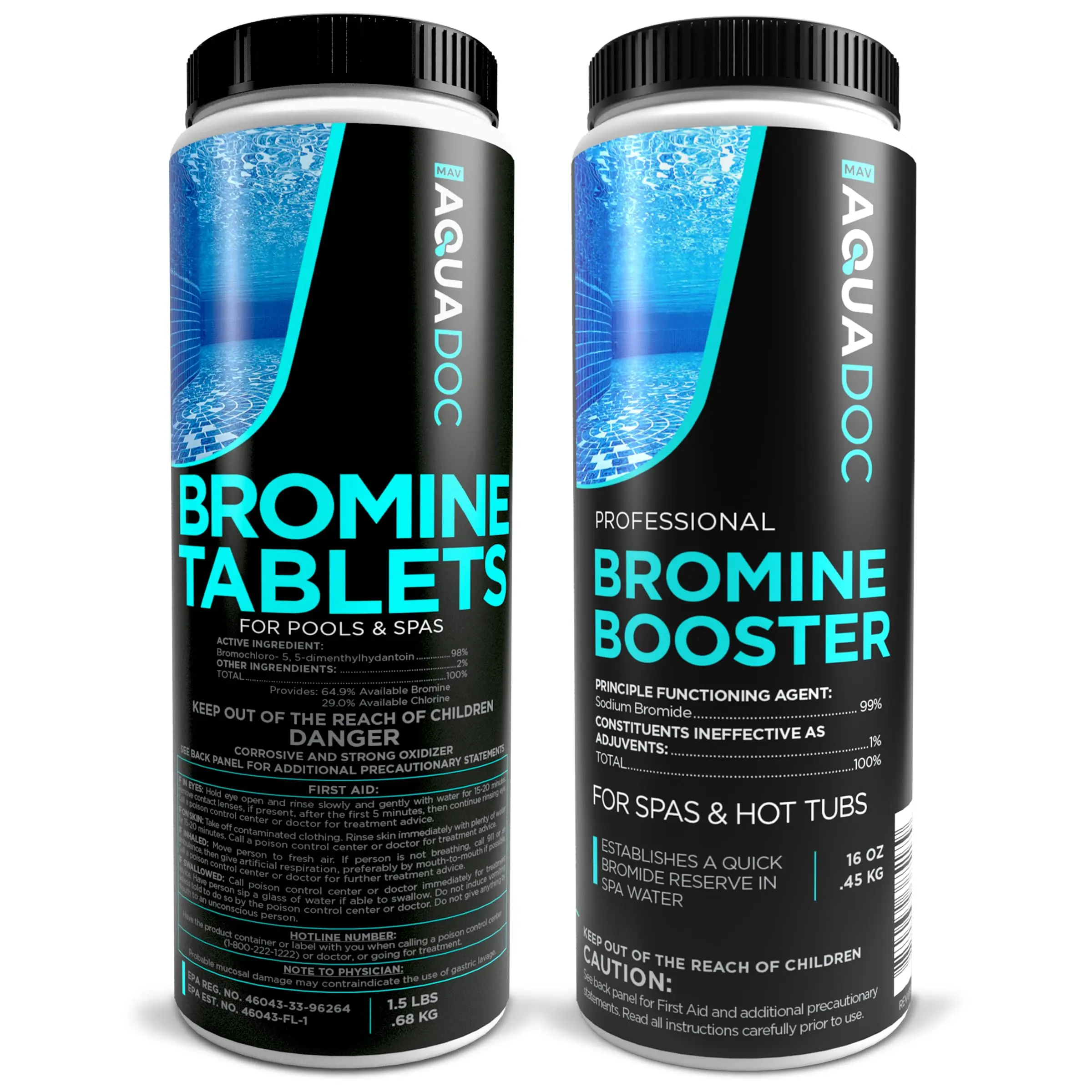 AquaDoc Spa Bromine Sanitizer Kit - USA-Made 1.5 lbs Slow-Dissolving Tablets, 1 lbs Granules, Low Odor Shock Booster for Outdoor Hot Tub, Maintains Clean Water, Enhances Clarity, Reduces Drift, Water Clarity