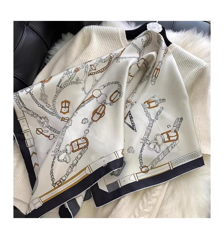 Dandana Scarf Versatile Silk Scarf with Saddle Buckle, Hair Scarf 100% Mulberry Silk, Women’s Diagonal Satin Silk Square Scarf, Look Rich Viral Scarf