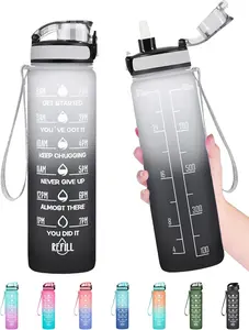 Enerbone Water Bottle, Leakproof BPA & Toxic Free, Motivational Water Bottle with Times to Drink and Straw, Fitness Sports Water Bottle with Strap for Office, Gym, Outdoor Sports