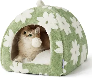 LESURE Cute Cat Beds for Indoor Cats - 2 in 1 Cat Cave Bed with Removable Washable Cushioned Pillow, Cozy Cat Tent House Design Pet Supplies Portable Blanket