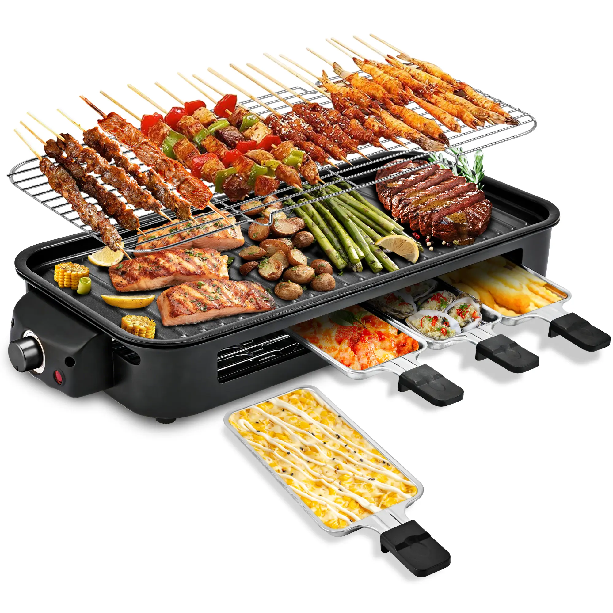 Pukomc 1500W Electric Smokeless Indoor Grill - Kitchen Appliances, Non-Stick Coating, Removable Temperature Control, Dishwasher Safe, Portable Barbecue Grill for Korean BBQ, Hot Dogs, Meats