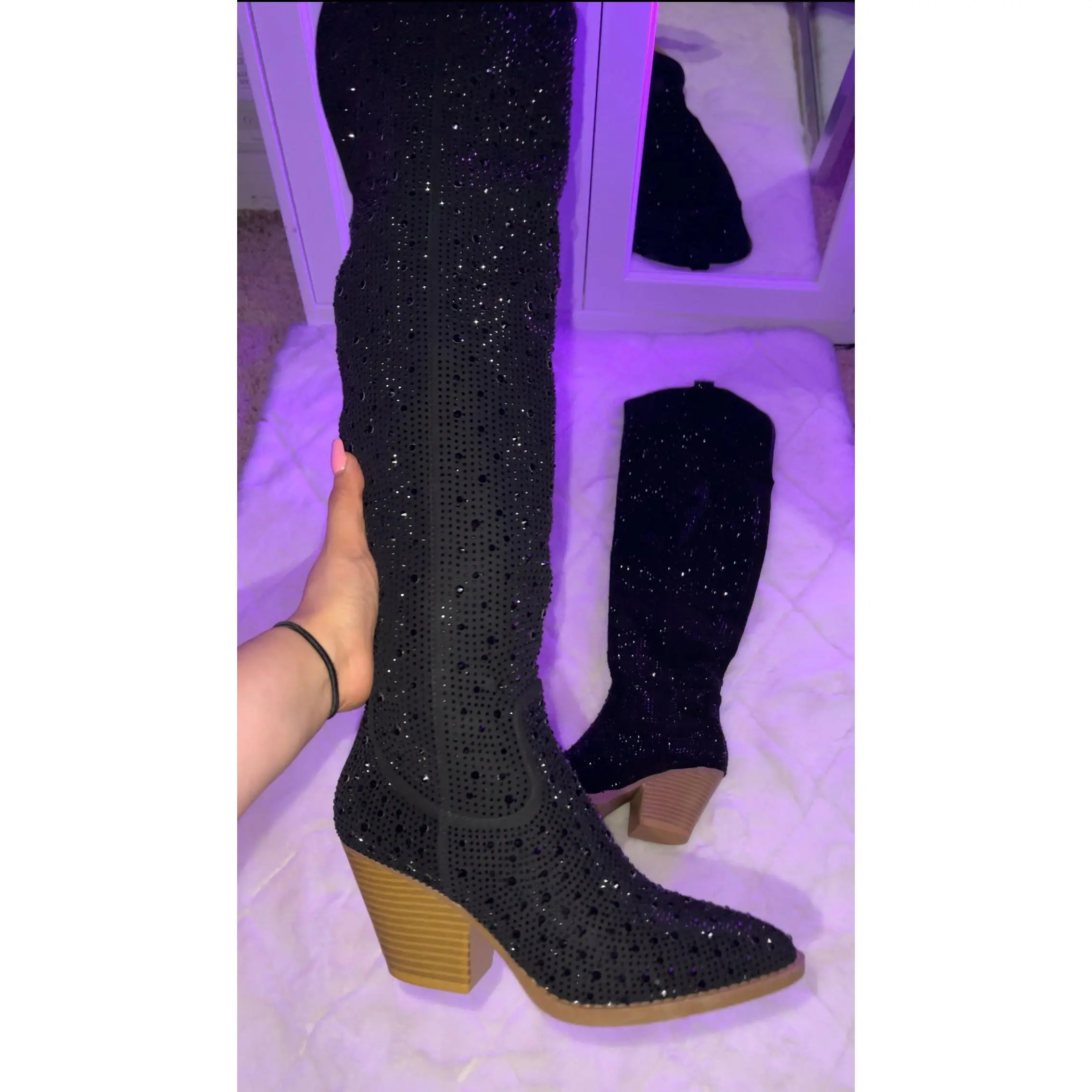 Anahi Over Knee Rhinestone Boots