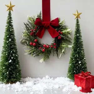 Christmas Mini Cabinet Wreath Set, 6 Pieces 6 Inch Berries Bow Window Decorations, Farmhouse Style Christmas Party Ornaments
