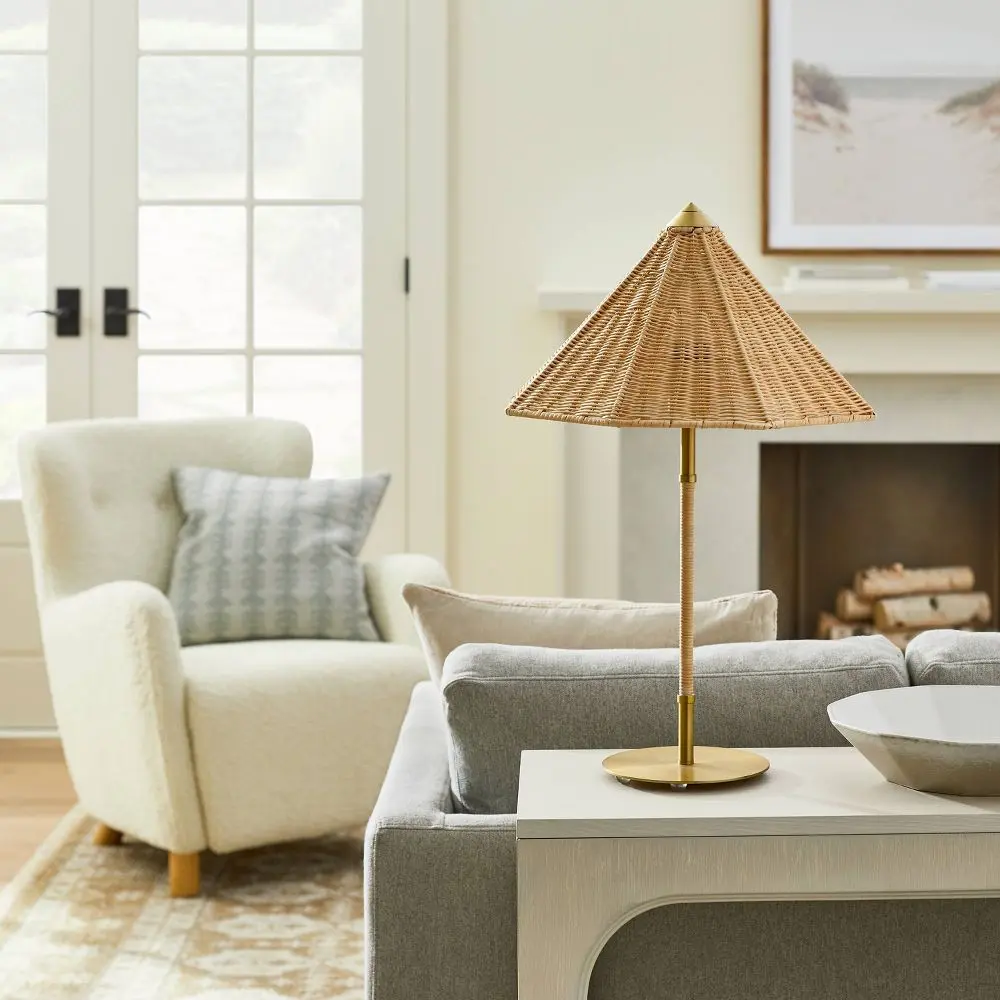 Brass and Tapered Rattan Shade Table Lamp - Threshold designed with Studio McGee Brass and Tapered Rattan Shade Table Lamp - Threshold designed with Studio McGee