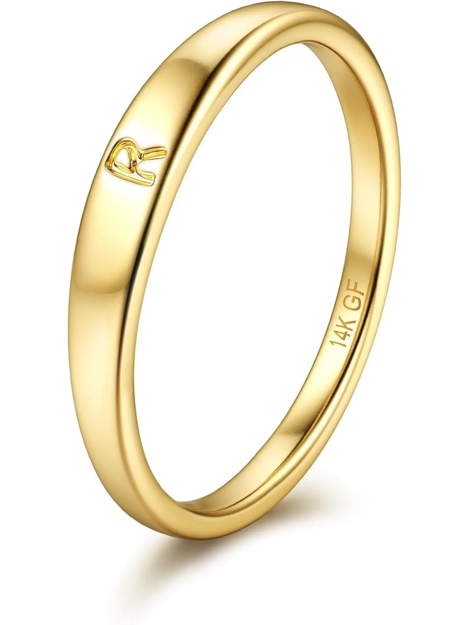Gold Filled Initial Rings for Women 14K Gold Signet Rings Dainty Gold Ring Tarnish Free Simple Gold Vermeil Ring Non Tarnish Stackable Knuckle Rings Gold Filled Jewelry Waterproof Size 8 Elegant Casual Ring