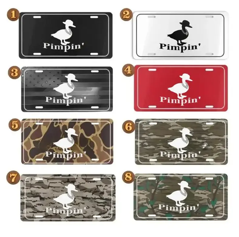 [Duck Hunting Camo Style] Sandy Bottom Camo Pimpin' Duck License Plate, 6x12 Aluminum Decorative Vanity Front Tag, Duck Hunting Truck Car Accessory, Outdoor Hunting Decor Gift for Him