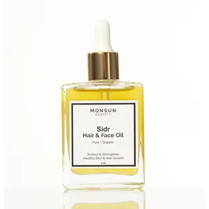 Monsun Beauty Organic Sidr Hair & Face Oil - Pure Sidr Leaf Infused Olive Oil for Healthy Scalp & Hair Growth - Cruelty Free & Non Toxic - 2 oz Bottle