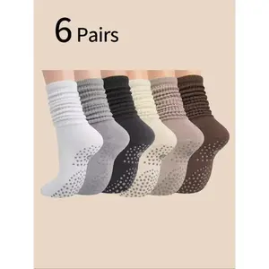2026 Women's yoga socks in the calf, anti-slip Pilates fitness sports socks, indoor rope dance training floor socks, 6 double bags (gifts)