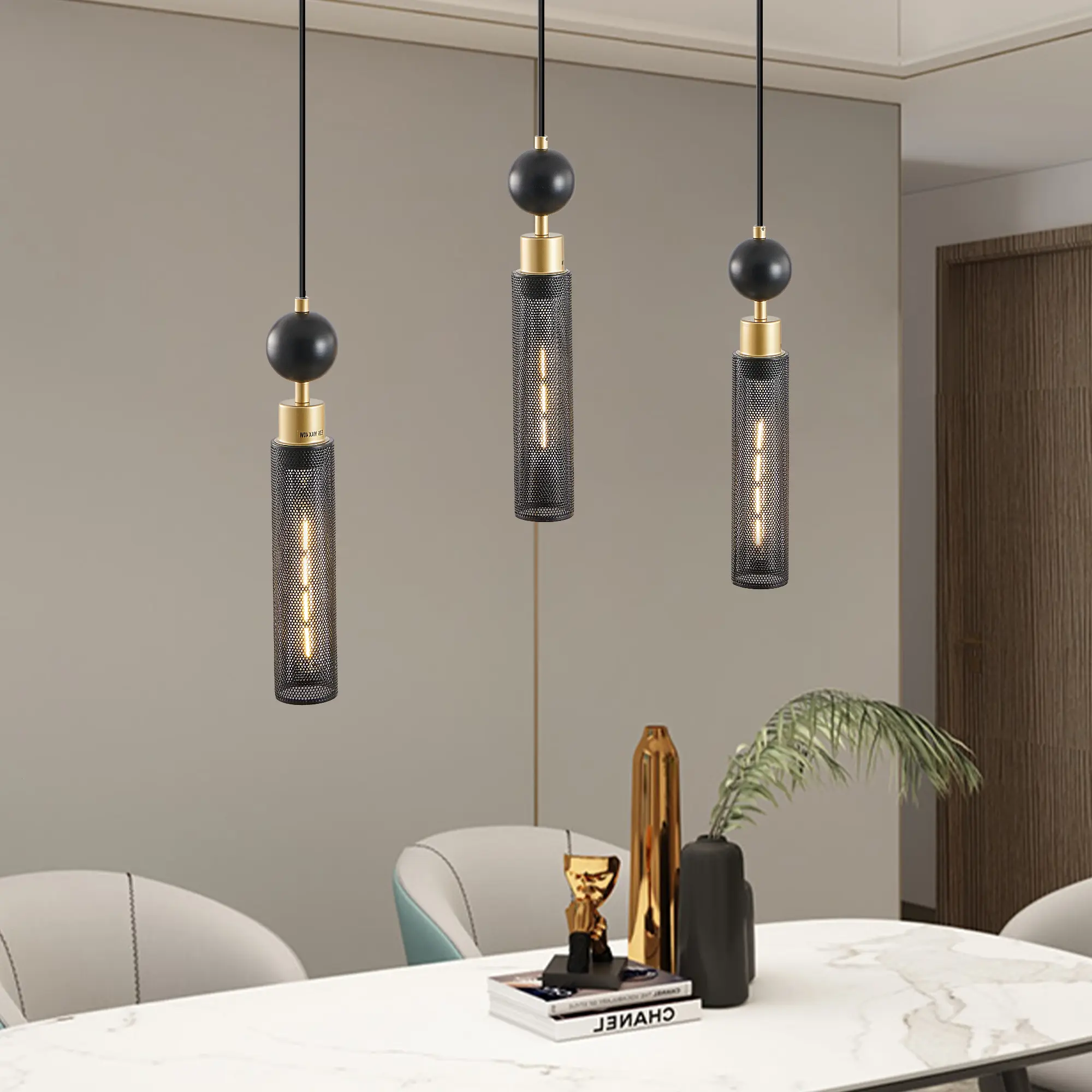 3-Light Modern Black Chandelier Light Fixture, Adjustable Hanging Ceiling Light for Dining Room Kitchen