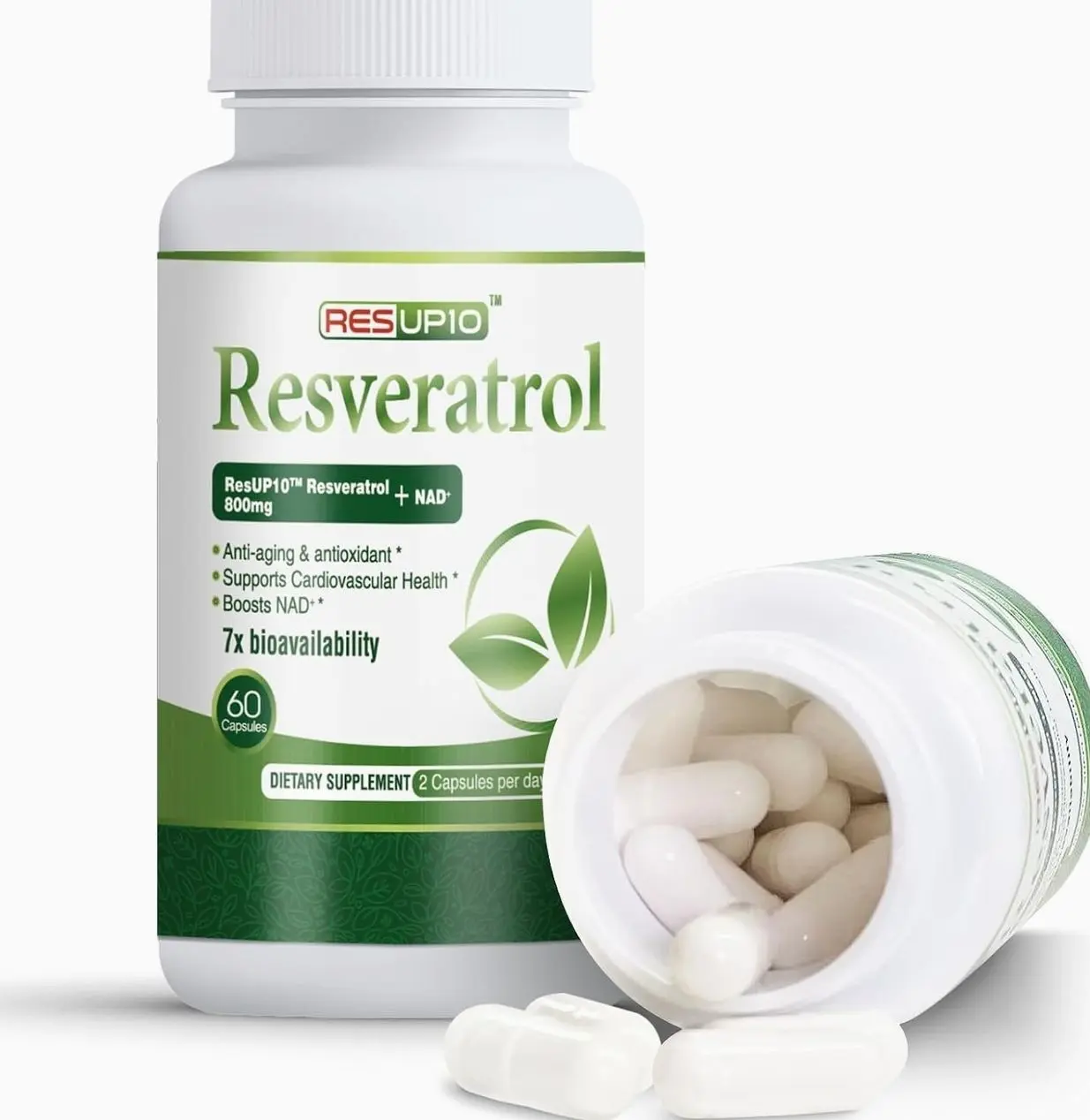 Liposomal NAD+ Resveratrol Supplement 1300mg, High Bioavailable Trans Resveratrol ResUP10, with Extra Strength NAD Plus, Support Aging, Cardiovascular Health and Cellular Energy, 60 Capsules