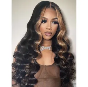 KEPHARE Wear and Go Glueless Wigs 100% Human Hair Body Wave With Honey Blonde Highlights 5x5 HD Lace Pre Plucked Pre Cut Lace Closure Wigs for Black Women 180% Density Natural Black With Skunk Stripe KEPHARE HAIR
