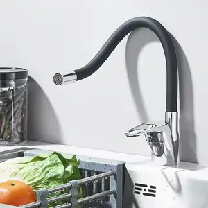 Silicone Tube Pipe Kitchen Sink Faucet with Hot and Cold Water Mixer, 360 Degree Rotating Flexible Hose Tap, Deck Mount Single Hole Design, Stainless Steel Faucet
