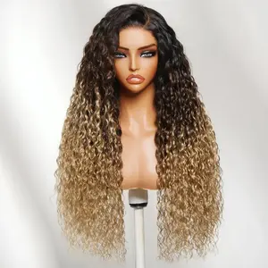 【LIVE NEW IN】Unice 20'' Three-Tone Ombre Natural Black to Brown to Blonde Water Wave Wig 7x5 Lace Closure Human Hair Wigs with Drawstring Narural Hairline Beginners Friendly Put On and Go