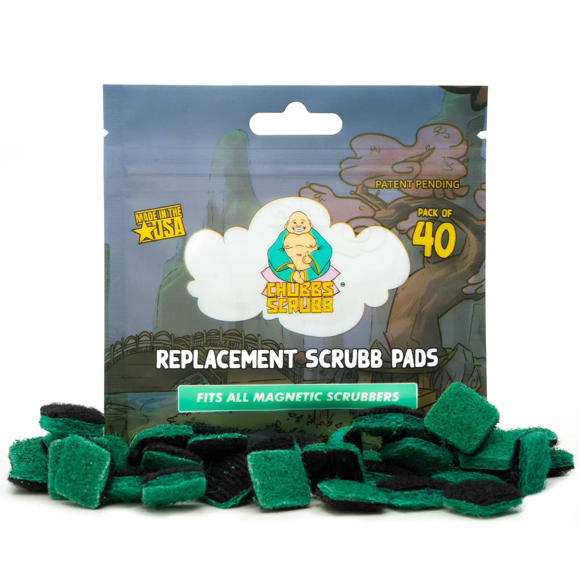 Chubbs Replacement Scrubber Pads (Pack of 40) - Compatible With All Magnetic Cleaner Cleaning Tool Sponges