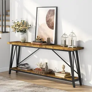 Emoottoo TG-F1781X 70.9 in. Extra Long Industrial Entry Behind Couch Console Table, Rustic Brown