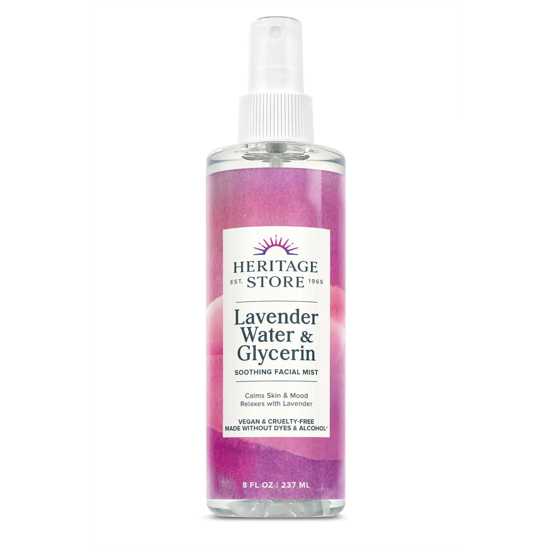 Heritage Store Scented Lavender Water & Glycerin Gentle Soothing Facial Mist, 8 fl oz Sustainable Hydrating Moisturizer for Nighttime Skin Care, Self-Care Beauty Product