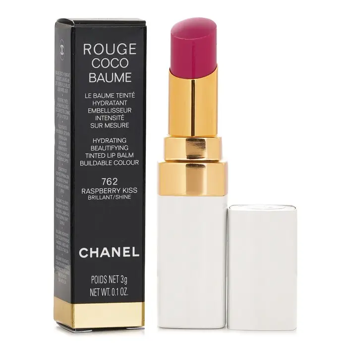 CHANEL Rouge Coco Baume Hydrating Beautifying Tinted Lip Balm Makeup Moisturizer - #762 Raspberry Kiss, Infused with Olive, Sunflower, Shea Extracts, Cosmetic