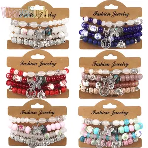 Women's Bohemian Stackable Beaded Bracelets - Vintage Alloy Anchor Pendant Boho Wrist Jewelry, Accessories for Women for Daily Wear, Party Leisure