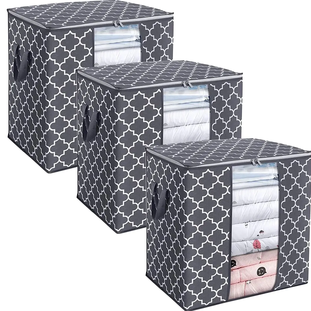 Large Storage Bag Organizer for Blankets & Clothing — Storage Container for Duvets and Bedding Features Reinforced Handles Foldable Design Transparent Window and Sturdy Zippers