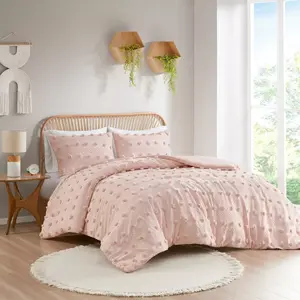 Intelligent Design 3pc Full/Queen Elise Clip Jacquard Duvet Cover Set Pink