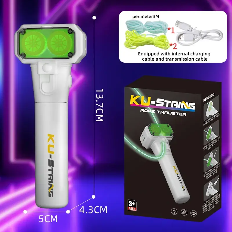 SKYQITIAN Electronic Quick Twist Novelty Toy - Electric Rope Shooter with 3 Durable Ropes, Glow-in-the-Dark Automatic Cyclic Fire, Included Batteries, Stress Relief Tool, Portable Gift Launcher, Cat Toy, Fart Spray, Newly Upgraded Packaging, Stress Relief
