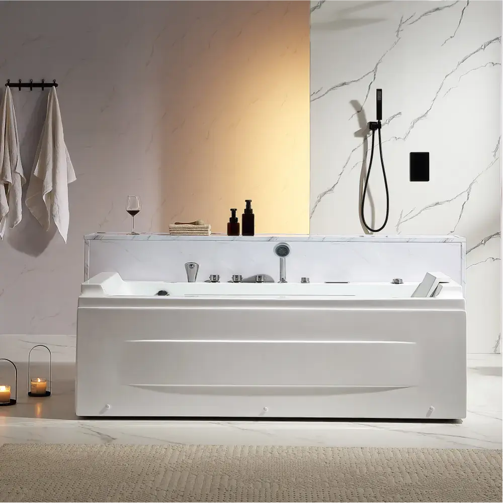 71-Inch Alcove Whirlpool Bathtub with LED Lighting, Brushed Nickel Fixtures, Center Drain, and Alcove LED Design for Bathroom Fixture Sets