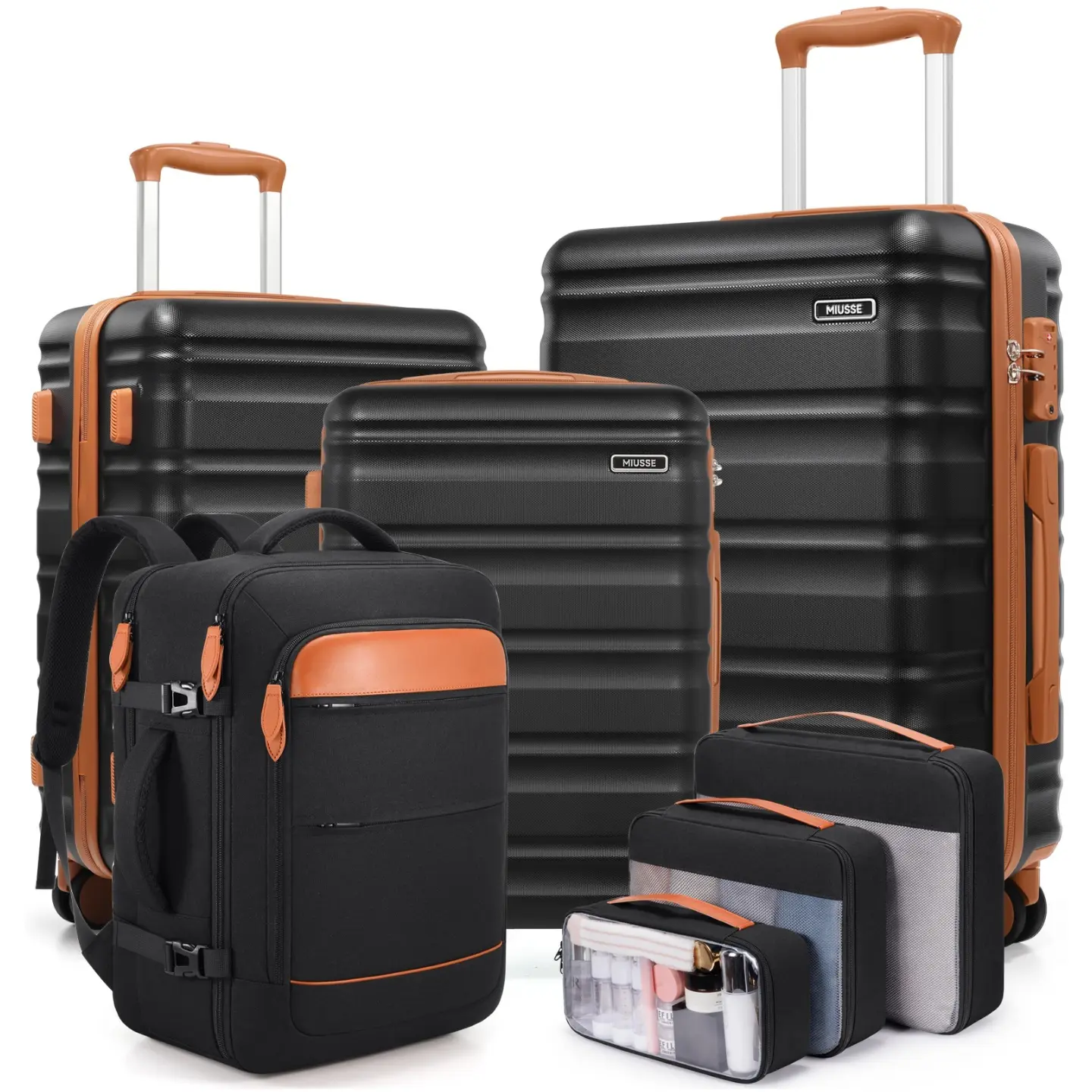 Miusse 7-Piece Hardside Luggage Set 20/24/28 Inch Spinner Suitcases with TSA Lock YKK Zipper Carry-On Travel Backpack & 3 Packing Cubes Expandable Design tiktokshopbacktoschool