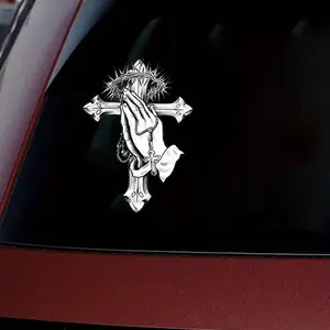 1PC Car Stickers in The Shape of Praying Hands and Crosses - Durable Vinyl Decals, Waterproof UV Protection, Stylish Design of Hands and Crowns, Scratch-resistant Trim for Cars, Trucks, SUVs, Vehicles, Elegant Vehicle Accessories, Universal Car Sticker