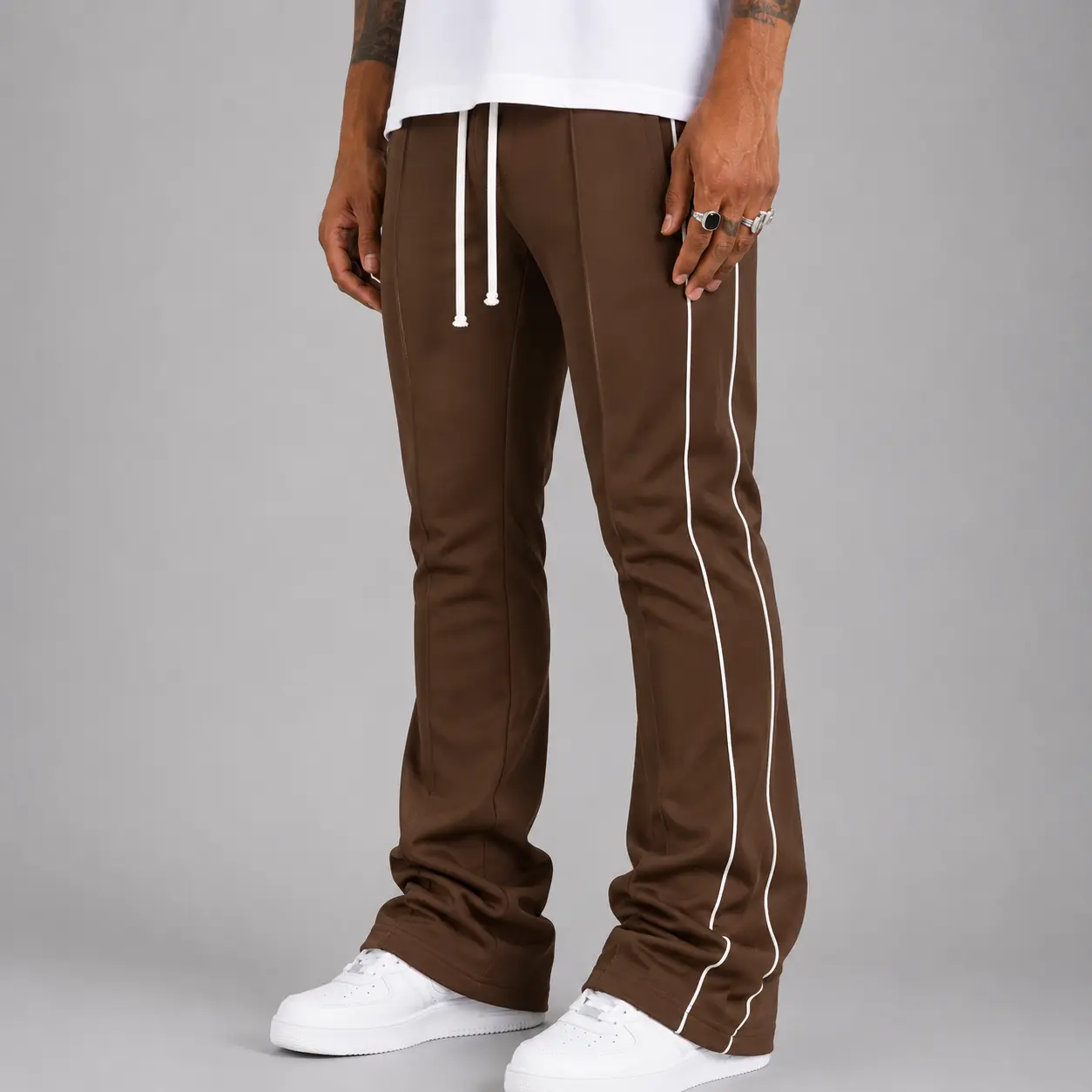 Rebel - Track Stacked Flare Pants - Brown - 470 570