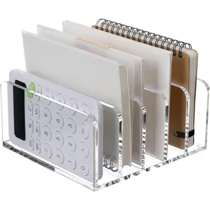 Clear Desktop File Organizer, 5 Compartments Acrylic Office Document Sorter Mails Storage, Multifunction Letter Folder Racks Holders for Office, Home, School Desk Organization