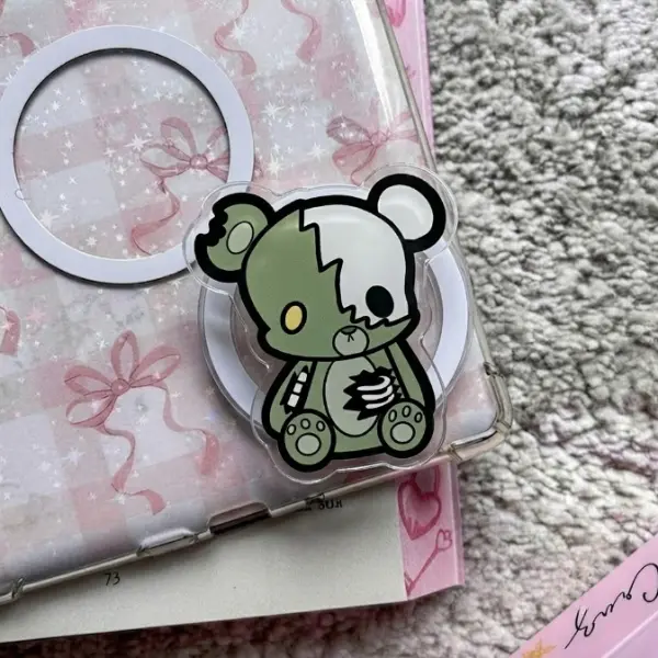 Zombie Teddy Bear Phone Grip, Creepy Cute Undead Bear MagSafe PopSocket, Spooky Goth Zombie Plush Phone Socket, Halloween Gift