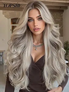 Topshe 13x6 Lace Front Wig, Medium Part Long Curly Hair, Highlights, Lightweight Breathable, Perfect for Christmas Holidays, Synthetic Lace Wig