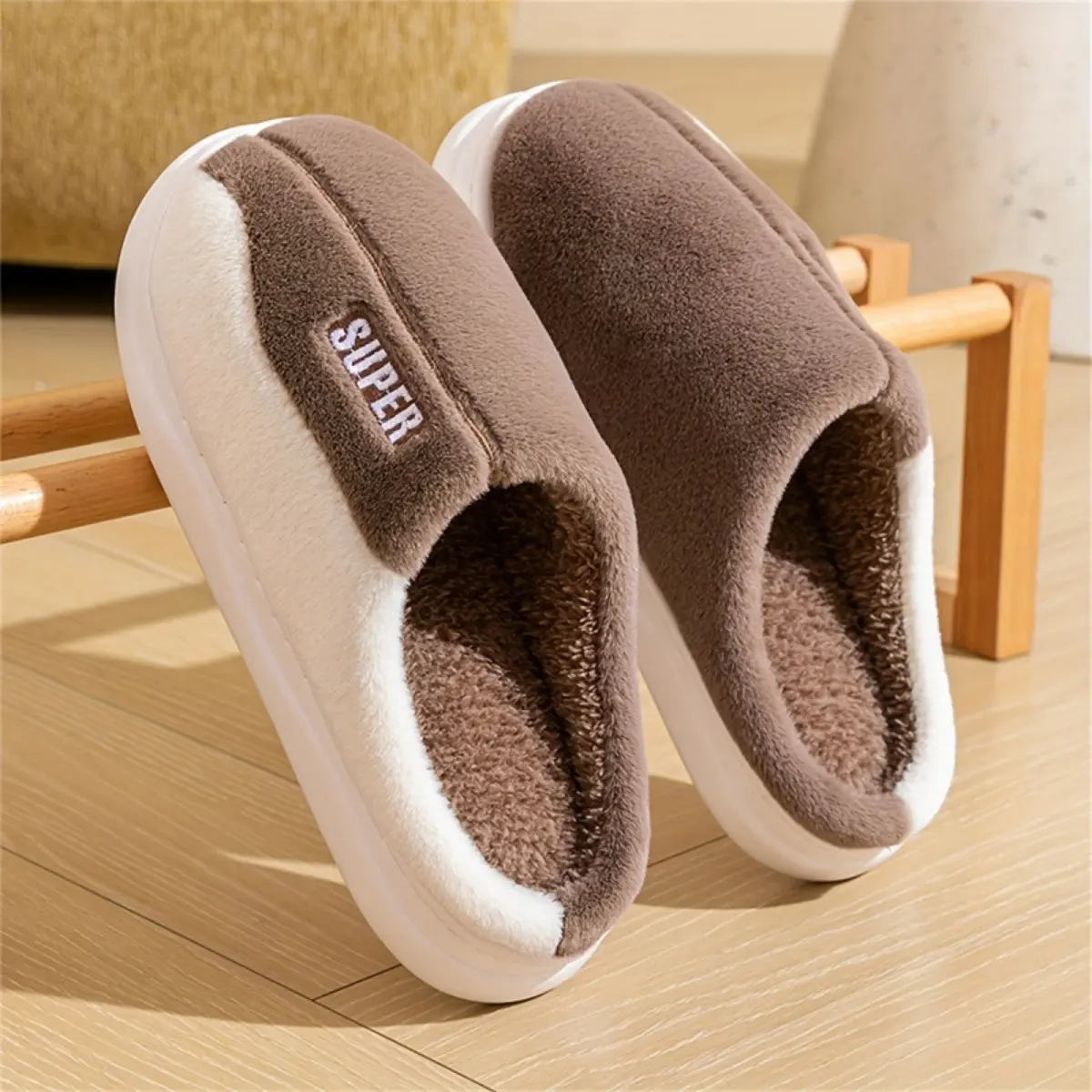 Thick Fluffy Slippers for Women and Men, Soft Fleece-Lined Indoor Shoes with Memory Foam, Arch Support, and Non-Slip Sole for Home Wear