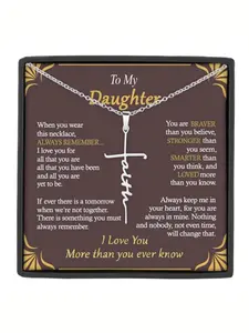 To My Daughter Cross Letter Faith Inspirational Necklace  | With Message Card & Gift Box | Perfect Christmas/Birthday/Party/Anniversary Gift