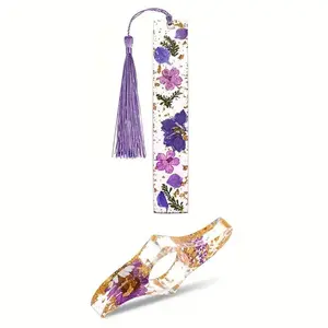 Flower Pattern Bookmark with Tassel, 2 Counts/set Acrylic Book Page Holder, Transparent Page Holder, Perfect Gift, Book Accessories, Bookmark Tassels