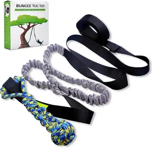 Outdoor Elastic Tug-of-War Toy — Hanging Tree-Mounted Dog Toy (Suitable for Small to Large Dogs) | Interactive Exercise Rope & Tether | Includes Chew-Resistant Knotted Toy (Tree-Stump Tug Style – Black)