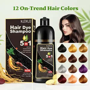 MJDMJD Hair Dye Shampoo 5-in-1, Instant Hair & Beard Color for Gray Coverage, 2 Free Hair Masks, Herbal Formula with Natural Ingredients, Long-Lasting Color in Minutes, Easy to Use Champu Para Canas for Women & Men, Root Touch-Up, Haircare, 500ml
