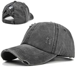 Women's Criss Cross Ponytail Baseball Cap, Messy Bun Dad Trucker Ponycap for Ladies.