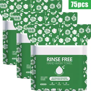 3 packs of disposable no-rinse all-in-one foaming bath towels. Simply wet, lather, and dry—no rinsing required. Ideal for travel, swimming, and gym use. Each pack contains 25 sheets. Size: 11.81in x 11.81in (30cm x 30cm).