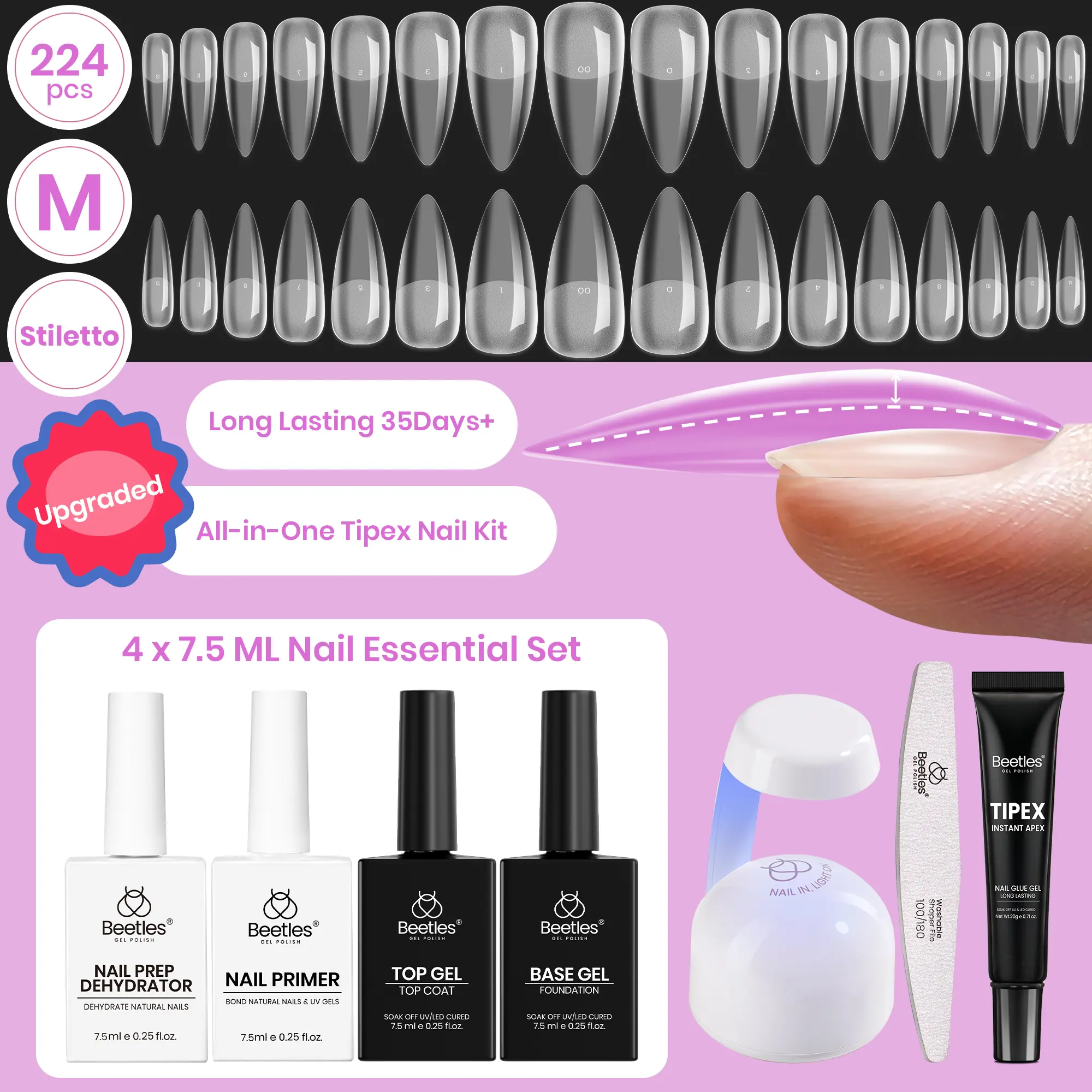 Medium Stiletto 【Kit】16 Sizes-224 Pcs