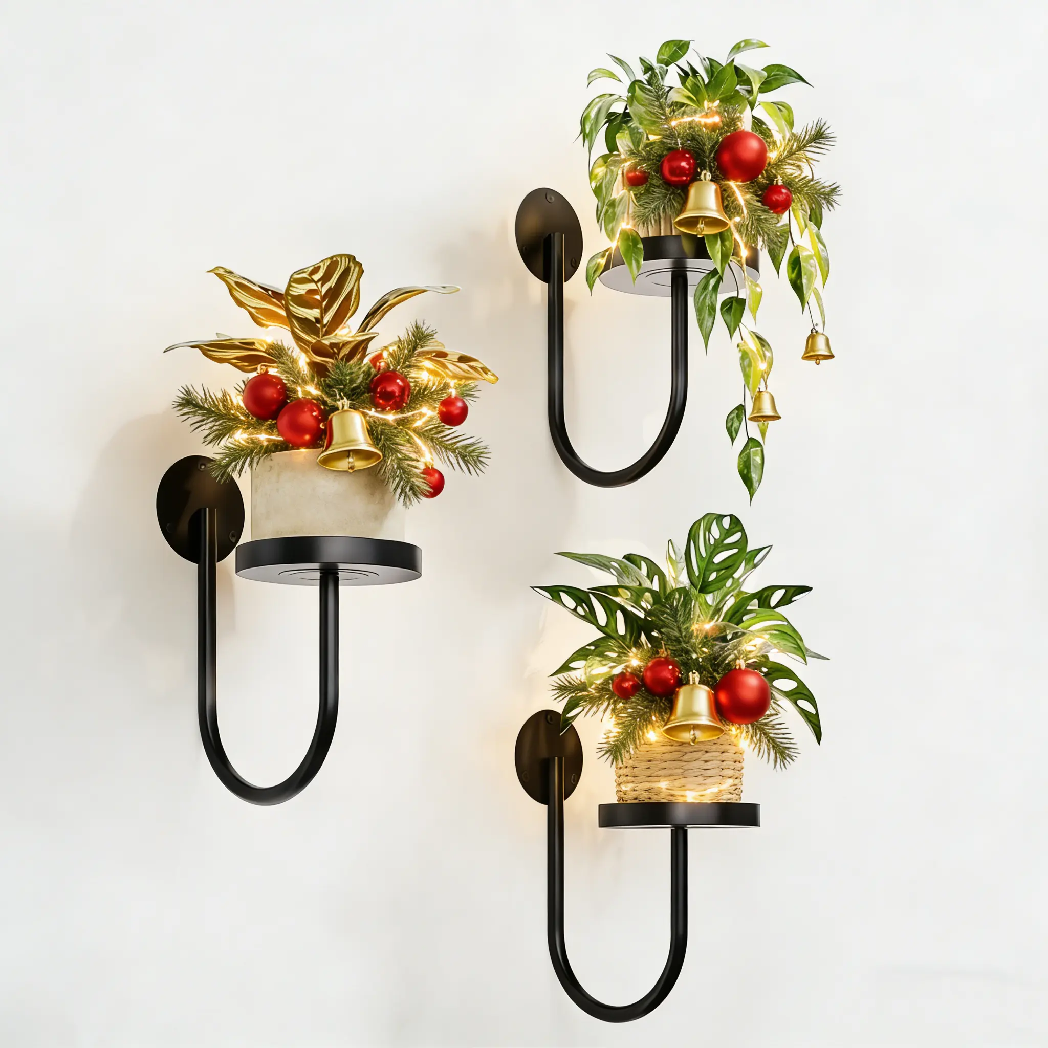 Bamworld 3-Pack Modern Minimalist Wall-Mounted Plant Stand, Compact Space-Saver Shelves for Hanging Plant Vines, Black Indoor Home & Window Wall Decor